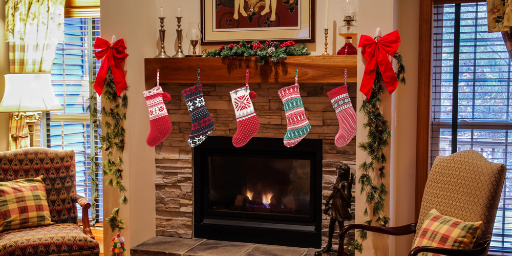 Christmas socks by the fireplace