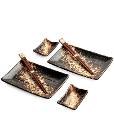 Edo Japan, Sushi Set With Giftbox, Black/Gold, 22x12.5x2 cm, Item No. 6044172