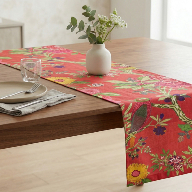 Casalanas table runner, Corallo, 180x35 cm, red, 100% cotton, handmade, item no. 5010