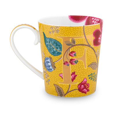 Pip Studio, Tasse, Alphabet Mug Blushing Birds Yellow F, 350 ml, Art.-Nr. 51.002.255