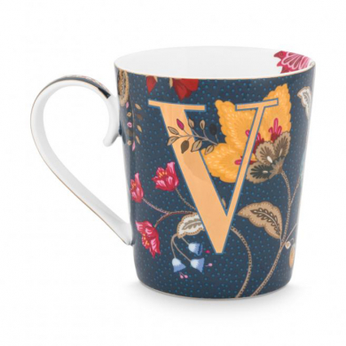 Pip Studio, Tasse, Alphabet Mug Floral Fantasy Blue V, 350 ml, Art.-Nr. 51.002.271