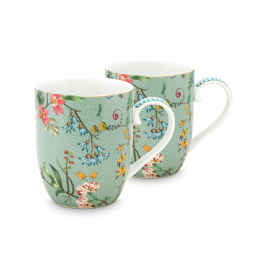 Pip Studio, Tassenset, Jolie Flowers Green, 145 ml, Art.-Nr. 51.002.300