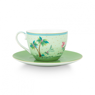Pip Studio, Tasse mit Untersetzer, Jolie Gold Dots Green, 280 ml, Art.-Nr. 51.004.131
