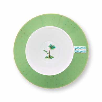 Pip Studio, Tasse mit Untersetzer, Jolie Gold Dots Green, 280 ml, Art.-Nr. 51.004.131