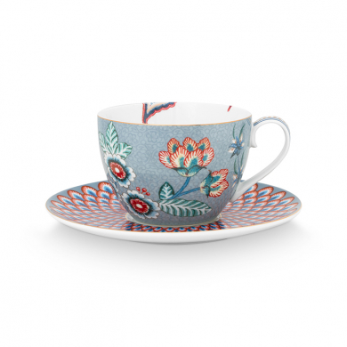 Pip Studio, Espressotasse mit Untersetzer, Flower Festival, Hellblau, 280 ml, Art.-Nr. 51.004.137
