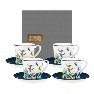 Images d'Orient coffee mug set with 4 mugs, saucers and gift box, Birds of Paradise, 210 ml, colourful, item no. POR313221