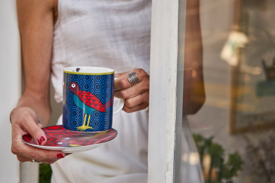 Images d'Orient coffee mug set with 4 mugs, saucers and gift box, Birds of Paradise, 210 ml, colourful, item no. POR313221