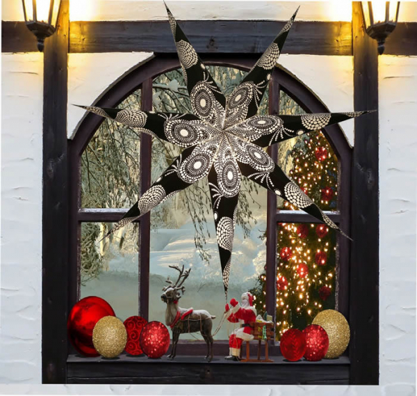 Casalanas beleuchtbare Fensterdeko, Stern Black Centauri, Ø 80 cm, schwarz, Art.-Nr. 3474