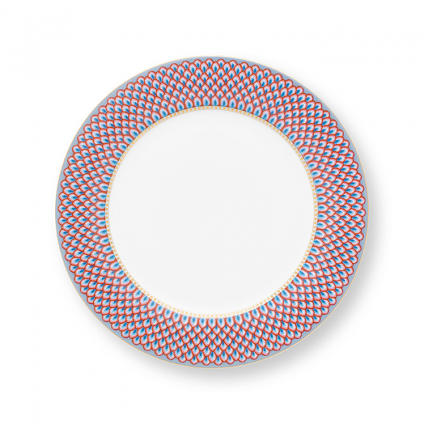 Pip Studio, Plate, Flower Festival Scallop, Red- Light Blue, Ø 26,5 cm, Art.-Nr. 51.001.286