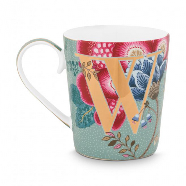 Pip Studio, Tasse, Alphabet Mug Floral Fantasy Light Blue W, 350 ml, Art.-Nr. 51.002.272