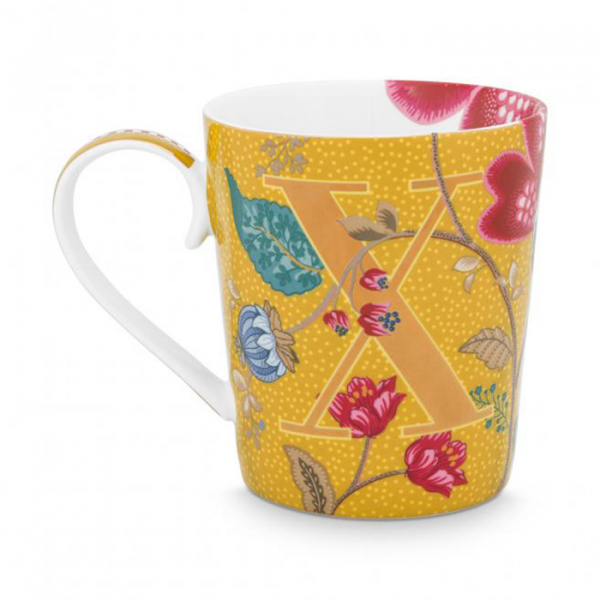 Pip Studio, Tasse, Alphabet Mug Blushing Birds Yellow X, 350 ml, Art.-Nr. 51.002.273