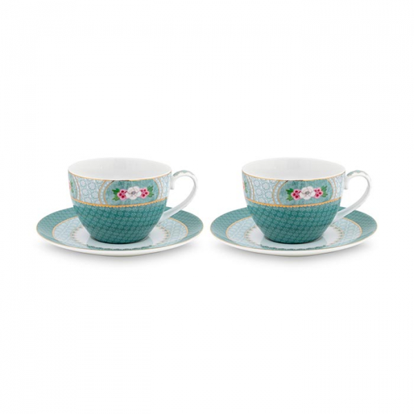 Pip Studio, Tassenset mit Untersetzer, Blushing Birds Blue, 280 ml, Art.-Nr.51.004.085