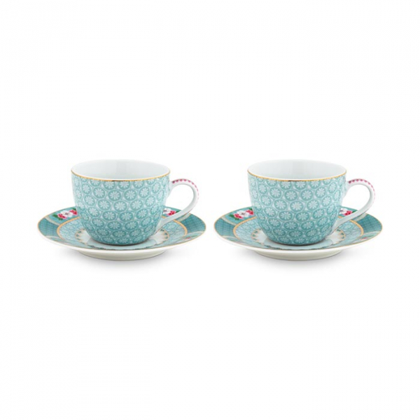 Pip Studio, Espressotassen Set mit Untersetzer, Blushing Birds Blue 120 ml, Art.-Nr. 51.004.087