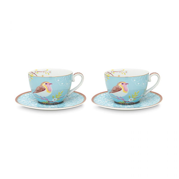 Pip Studio, Tassenset mit Untersetzer, Early Bird Blue, 280 ml, Art.-Nr. 51.004.103