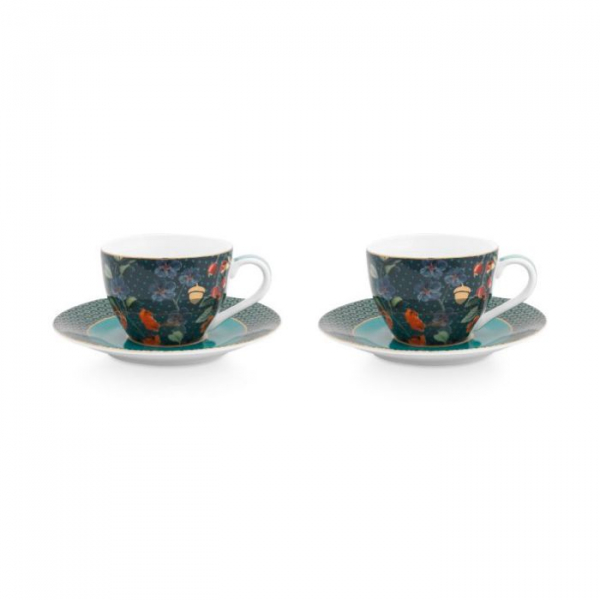 Pip Studio, Espresso-Tasse mit Untersetzer Set, Winter Wonderland Overall Dunkleblau, Art.-Nr. 51.004.114
