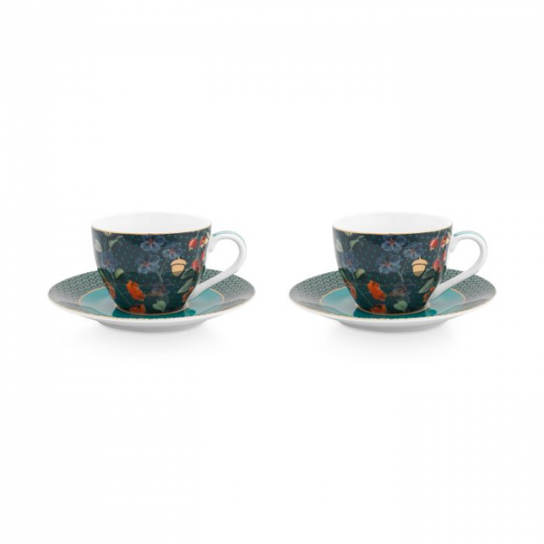 Pip Studio, Espresso-Tasse mit Untersetzer Set, Winter Wonderland Overall Dunkleblau, Art.-Nr. 51.004.114