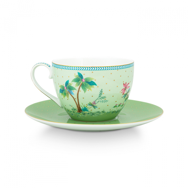 Pip Studio, Tasse mit Untersetzer, Jolie Gold Dots Green, 280 ml, Art.-Nr. 51.004.131