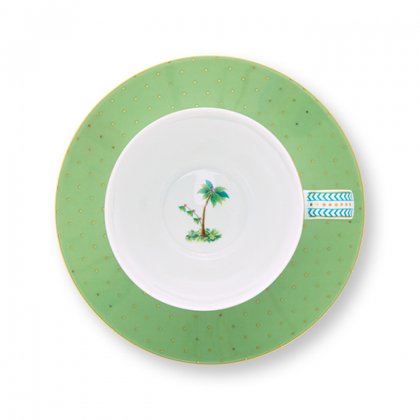 Pip Studio, Tasse mit Untersetzer, Jolie Gold Dots Green, 280 ml, Art.-Nr. 51.004.131