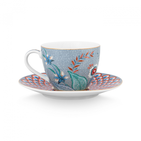 Pip Studio, Espressotasse mit Untersetzer, Flower Festival, Hellblau, 120 ml, Art.-Nr. 51.004.136