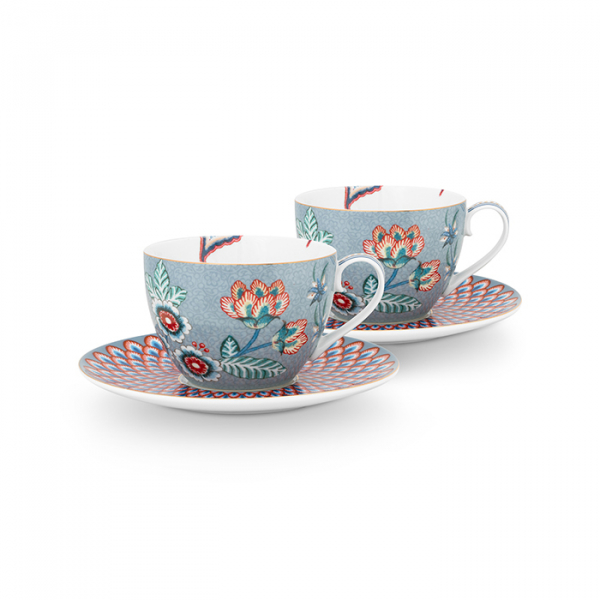 Pip Studio, Espresso Cups with Saucers Set, Flower Festival, Light Blue, 280 ml, Art.-Nr. 51.004.139