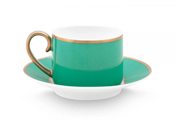 Pip Studio, Espresso Tasse mit Untersetzer, Pip Chique Grün Gold, 120 ml, Art.-Nr. 51.004.154