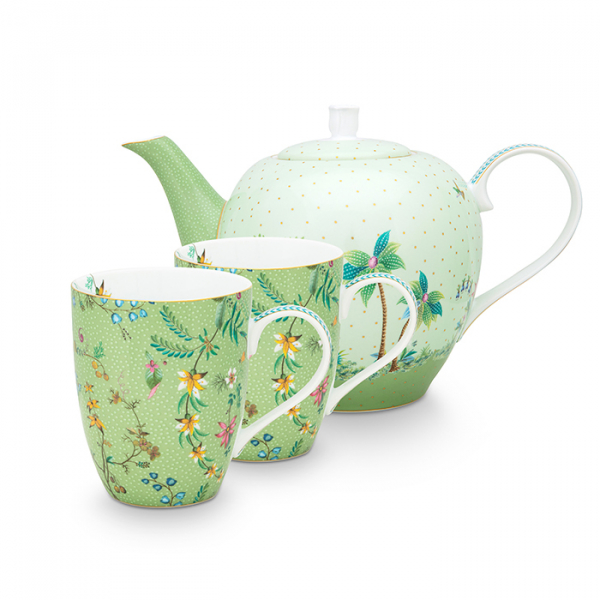 Pip Studio, Tea Pot Set Large, Jolie Flowers Green, Art.-Nr. 51.020.153