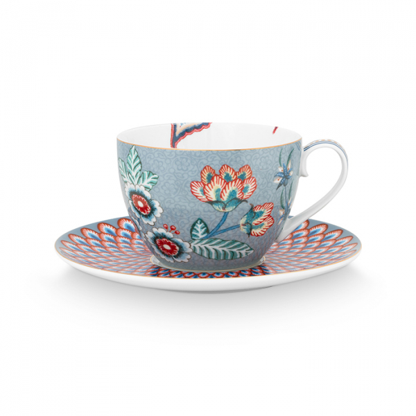 Pip Studio, Espressotasse mit Untersetzer, Flower Festival, Hellblau, 280 ml, Art.-Nr. 51.004.137