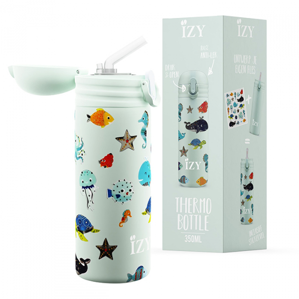 IZY Kinderflasche, Thermoskanne, Green Sealife, 350 ml, inkl. Geschenkbox, Art.-Nr. IZY9003