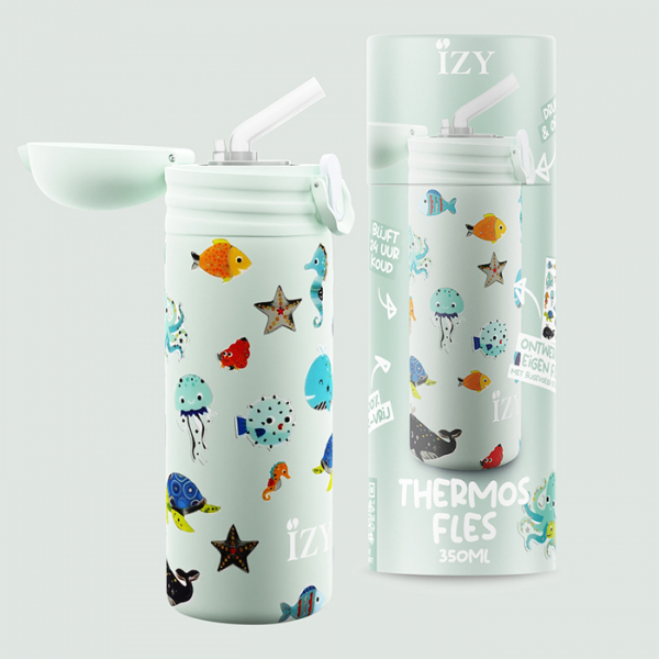 IZY Kinderflasche, Thermoskanne, Green Sealife, 350 ml, inkl. Geschenkbox, Art.-Nr. IZY9003