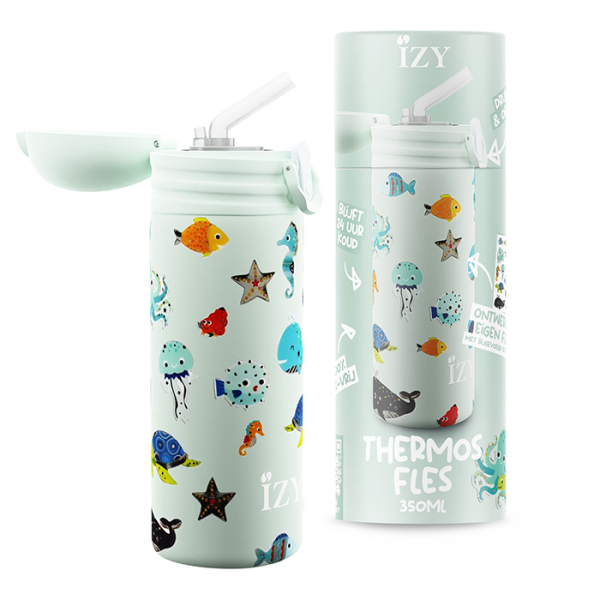 IZY Kinderflasche, Thermoskanne, Green Sealife, 350 ml, inkl. Geschenkbox, Art.-Nr. IZY9003