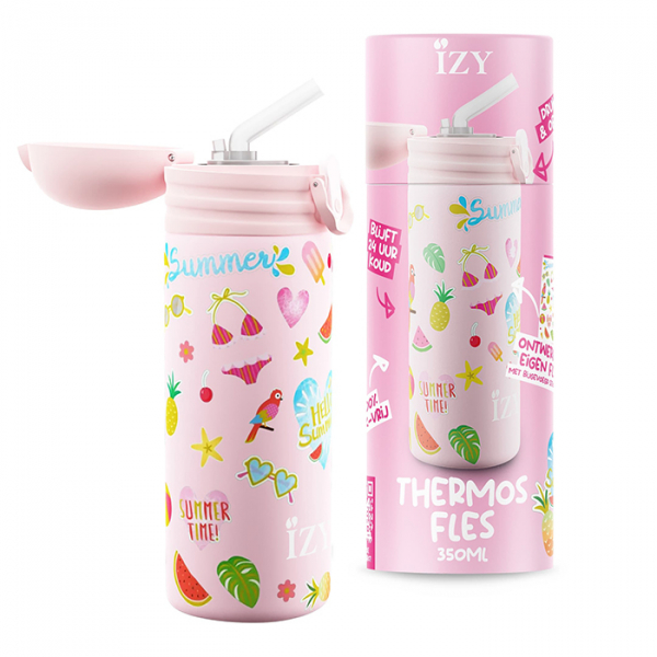 IZY Kinderflasche, Thermoskanne, Pink Summer, 350 ml, inkl. Geschenkbox, Art.-Nr. IZY9006