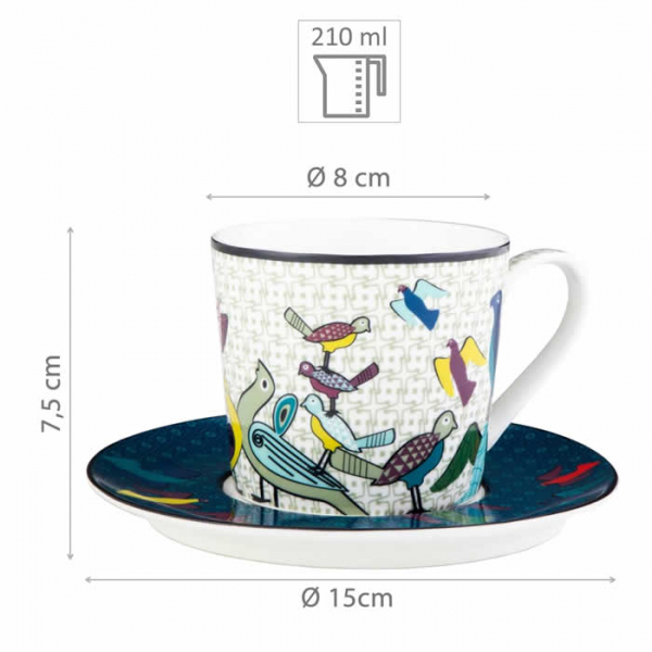 Images d'Orient coffee mug set with 4 mugs, saucers and gift box, Birds of Paradise, 210 ml, colourful, item no. POR313221