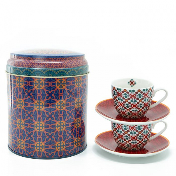 Images d'Orient Tin box mit 2 Tassen und Untertassen, VAGABONDE, 4tlg, 90 ml,  Art.-Nr. POR922052