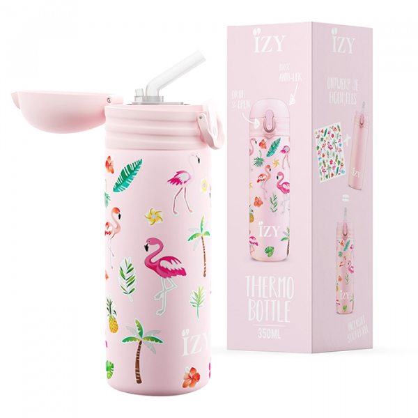 IZY Kinderflasche, Thermoskanne, Pink Flamingo, 350 ml, inkl. Geschenkbox, Art.-Nr. IZY9005