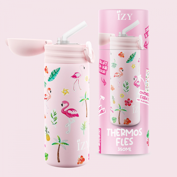 IZY Kinderflasche, Thermoskanne, Pink Flamingo, 350 ml, inkl. Geschenkbox, Art.-Nr. IZY9005