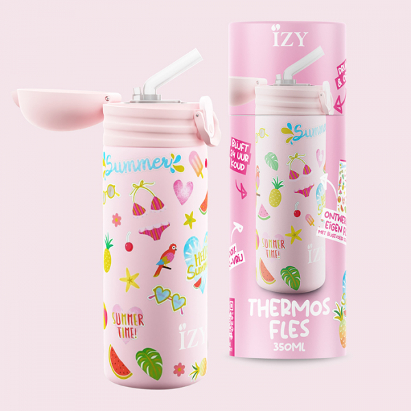 IZY Kinderflasche, Thermoskanne, Pink Summer, 350 ml, inkl. Geschenkbox, Art.-Nr. IZY9006