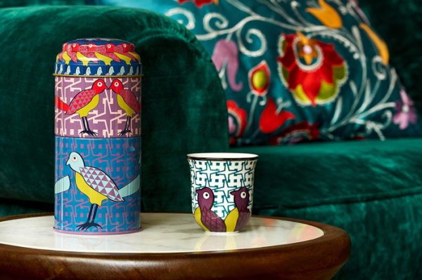 Images d'Orient coffee mug set with 4 mugs, saucers and gift box, Birds of Paradise, 210 ml, colourful, item no. POR313221
