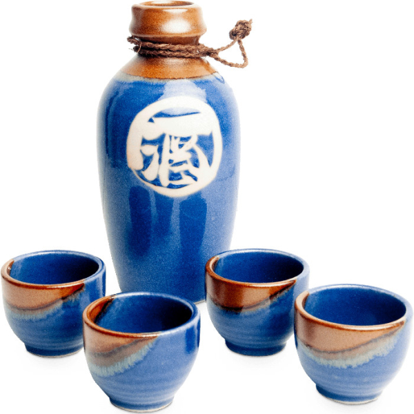 Edo Japan, Sakeset, Blue/Brown, 5 Pcs, 500ml, Item No. 6040119