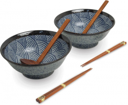 Edo Japan, Bowl Set Wave, Blue, Ø 22x9 cm, Item No. 6051013