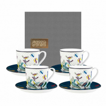 Images d'Orient coffee mug set with 4 mugs, saucers and gift box, Birds of Paradise, 210 ml, colourful, item no. POR313221