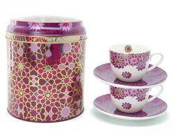 Images d'Orient Tin Box with 2 mugs and saucers, MOUCHARABIEH PARME,4pcs, 90 ml, item no. POR922012
