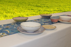 Casalanas table runner, Zaffiro, 180x35 cm, blue, 100% cotton, handmade, item no. 5027